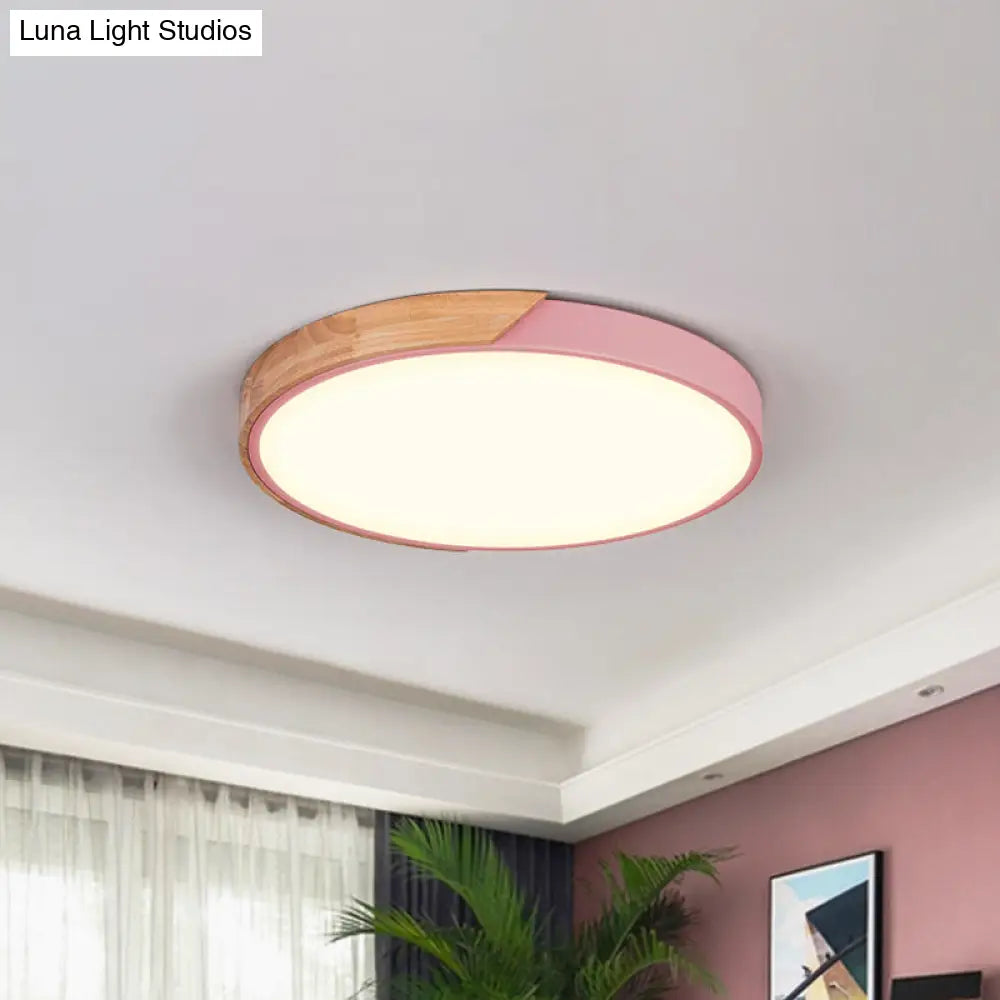 Contemporary Metal Led Flush Light Fixture - Round Pink/Yellow/Green 16/19.5 Wide