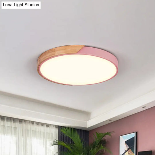 Contemporary Metal Led Flush Light Fixture - Round Pink/Yellow/Green 16/19.5 Wide