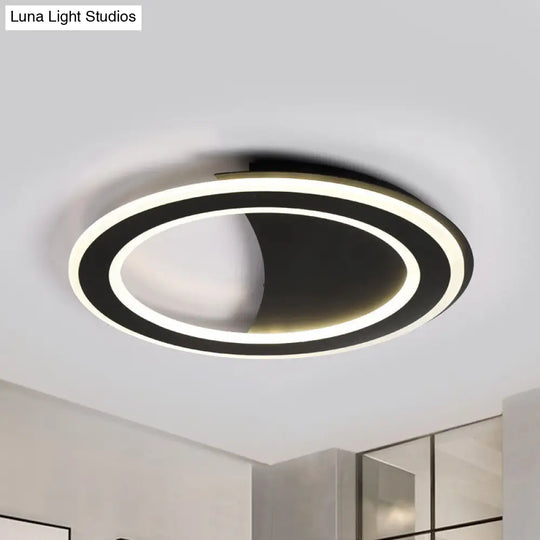 Contemporary Metal Led Flush Light With Halo Ring In Black/White - Warm/White Ceiling Mount Lamp