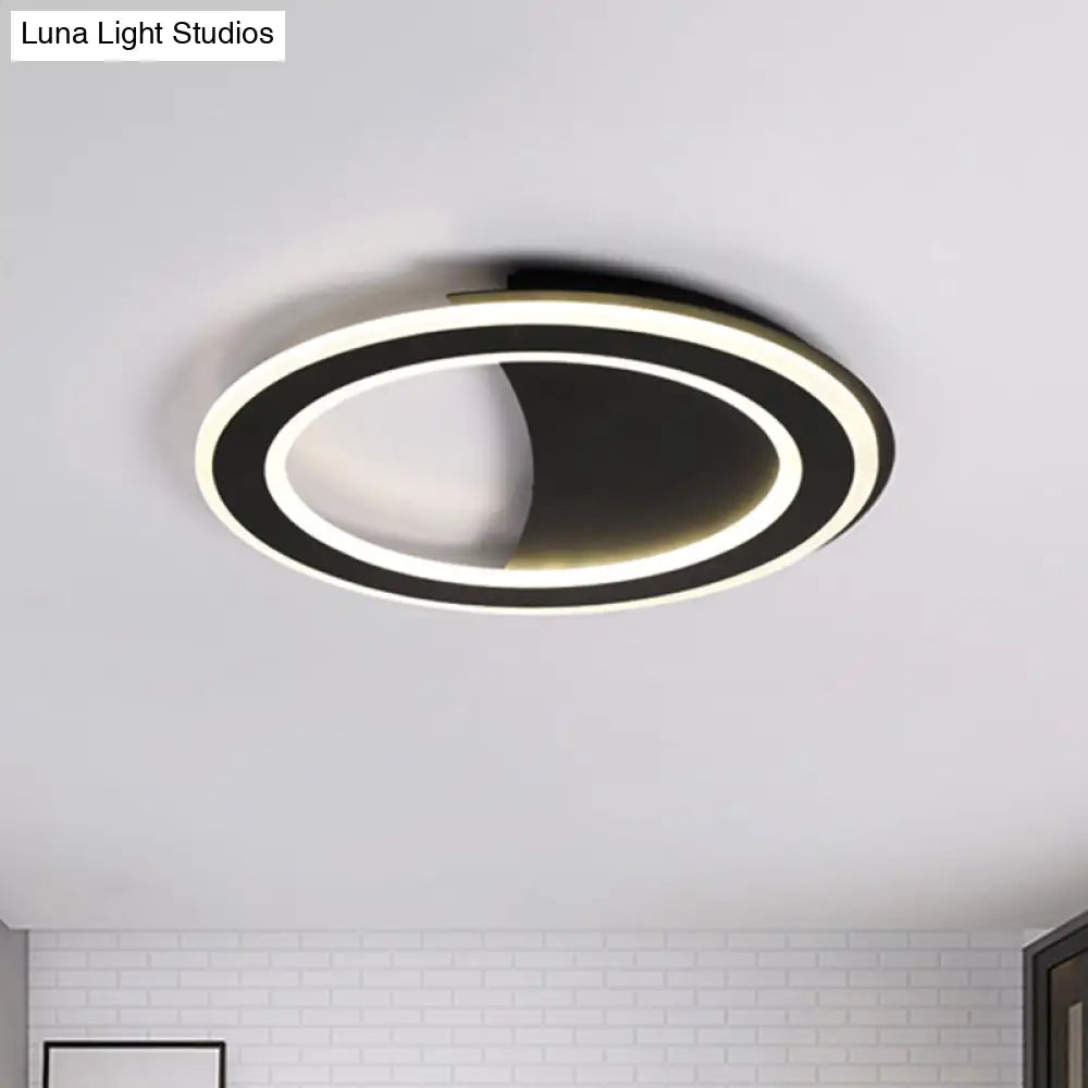 Contemporary Metal Led Flush Light With Halo Ring In Black/White - Warm/White Ceiling Mount Lamp