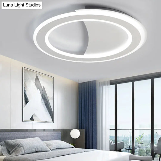 Contemporary Metal Led Flush Light With Halo Ring In Black/White - Warm/White Ceiling Mount Lamp