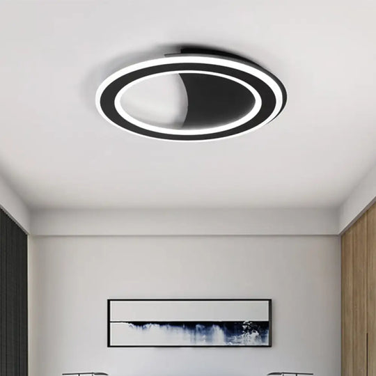 Contemporary Metal Led Flush Light With Halo Ring In Black/White - Warm/White Ceiling Mount Lamp