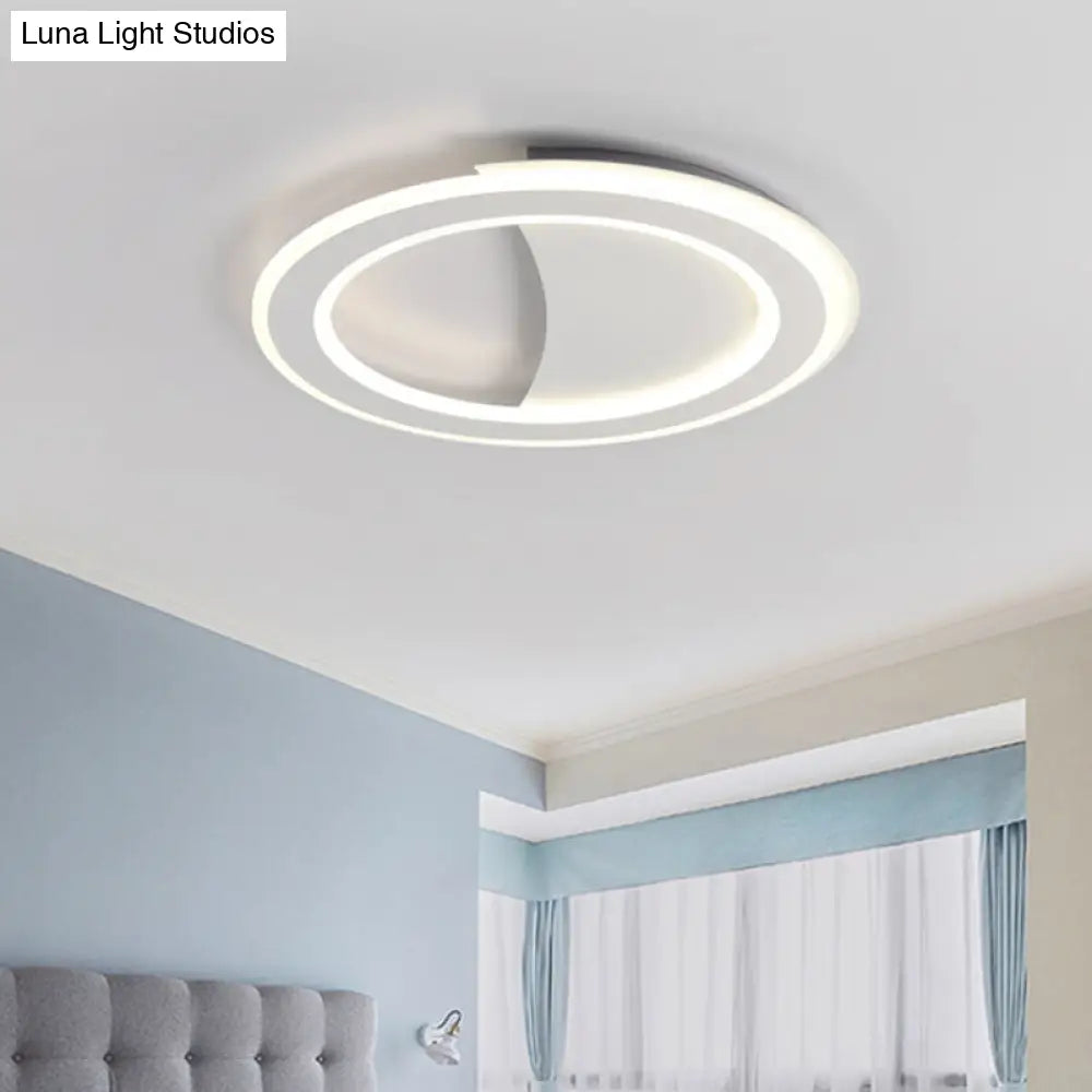 Contemporary Metal Led Flush Light With Halo Ring In Black/White - Warm/White Ceiling Mount Lamp