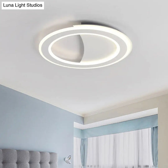 Contemporary Metal Led Flush Light With Halo Ring In Black/White - Warm/White Ceiling Mount Lamp