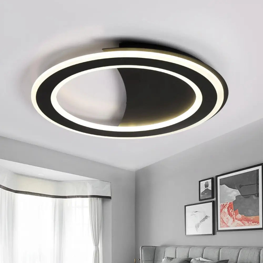 Contemporary Metal Led Flush Light With Halo Ring In Black/White - Warm/White Ceiling Mount Lamp