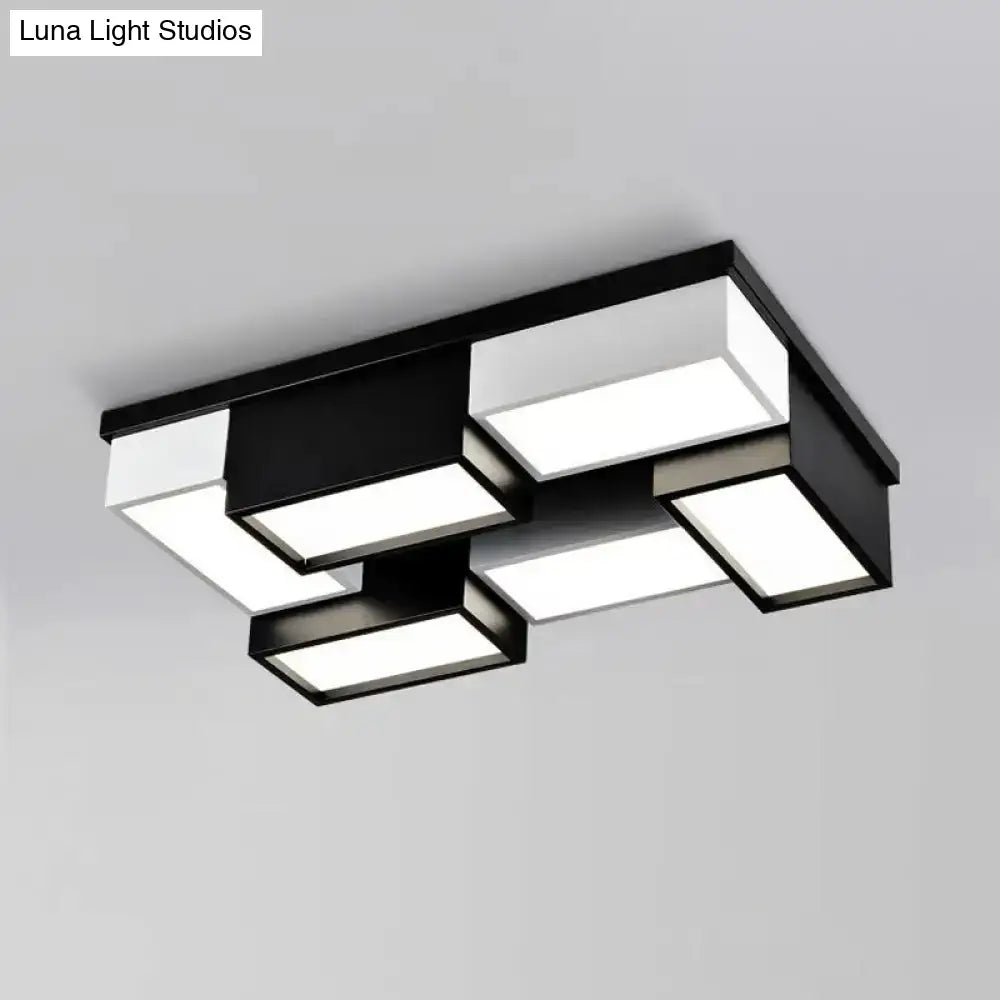 Contemporary Metal Led Flush Mount Light In Black And White For Living Room