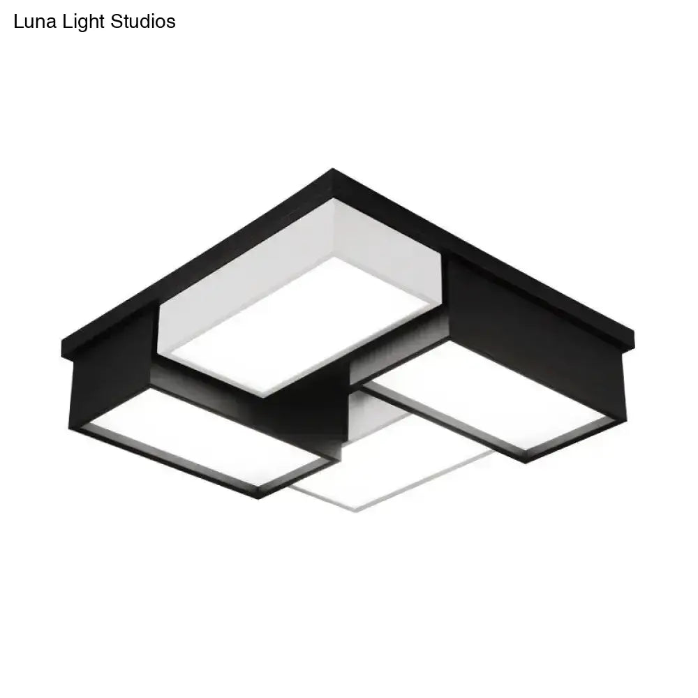 Contemporary Metal Led Flush Mount Light In Black And White For Living Room