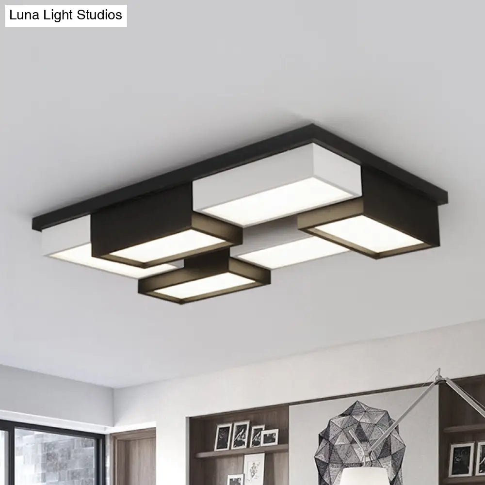 Contemporary Metal Led Flush Mount Light In Black And White For Living Room
