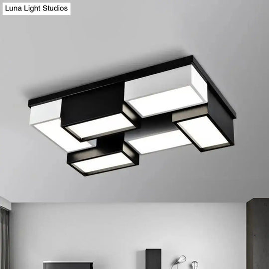 Contemporary Metal Led Flush Mount Light In Black And White For Living Room