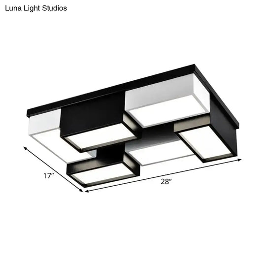 Contemporary Metal Led Flush Mount Light In Black And White For Living Room