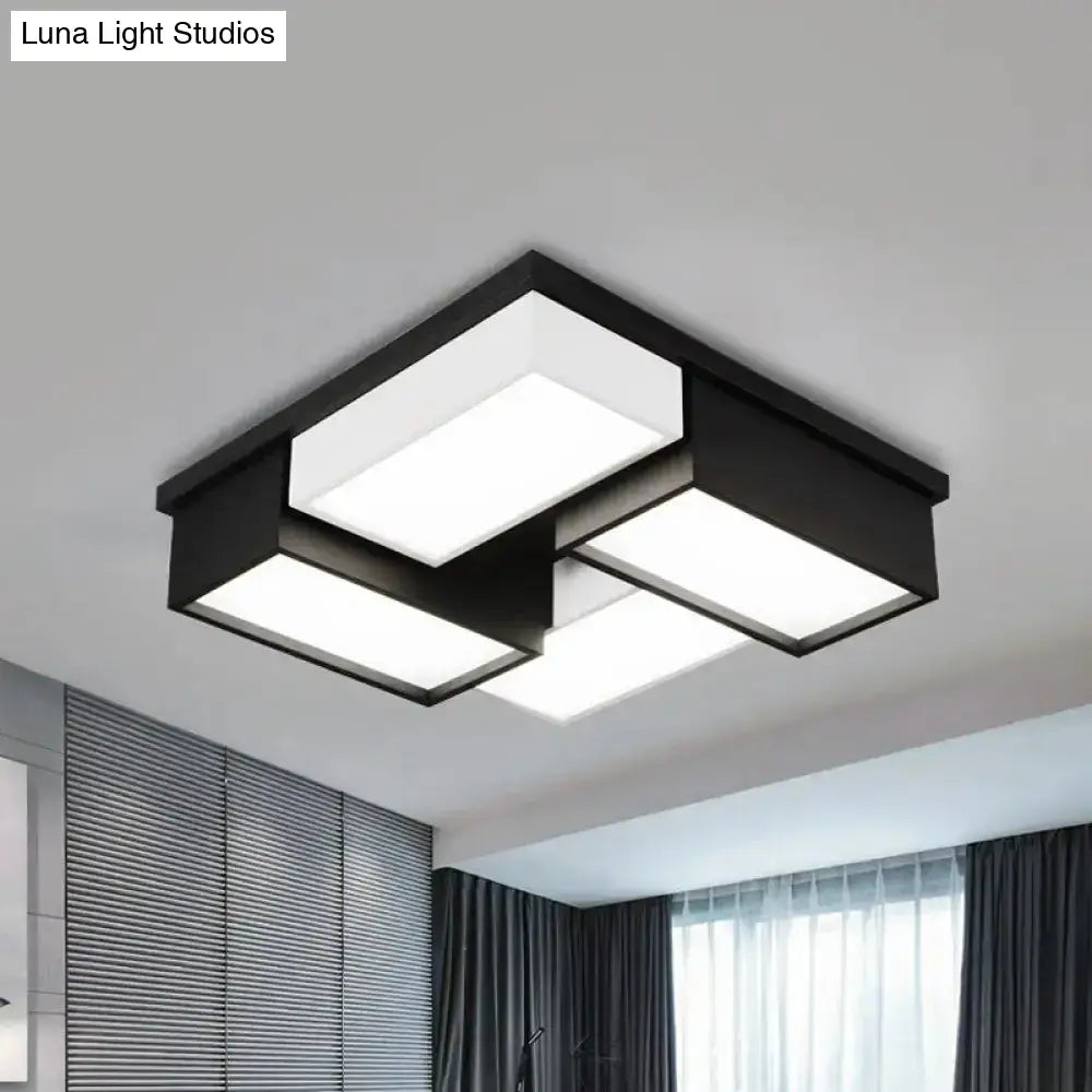 Contemporary Metal Led Flush Mount Light In Black And White For Living Room