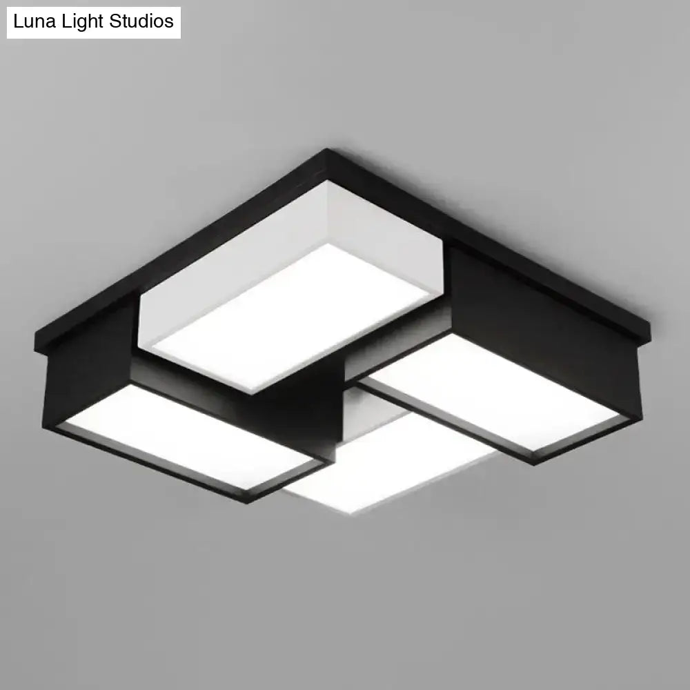 Contemporary Metal Led Flush Mount Light In Black And White For Living Room