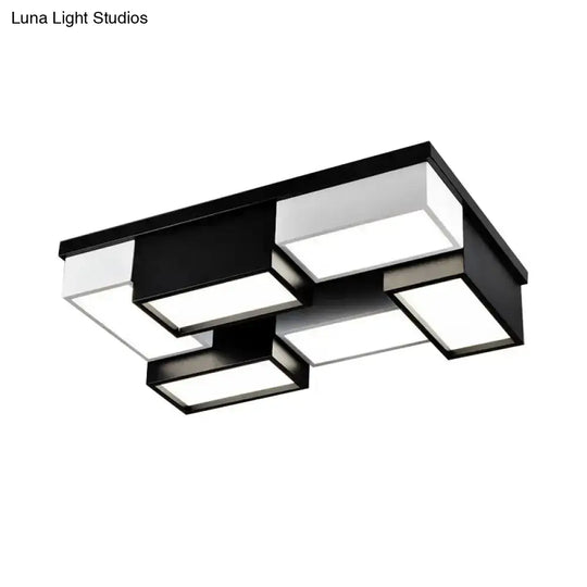 Contemporary Metal Led Flush Mount Light In Black And White For Living Room