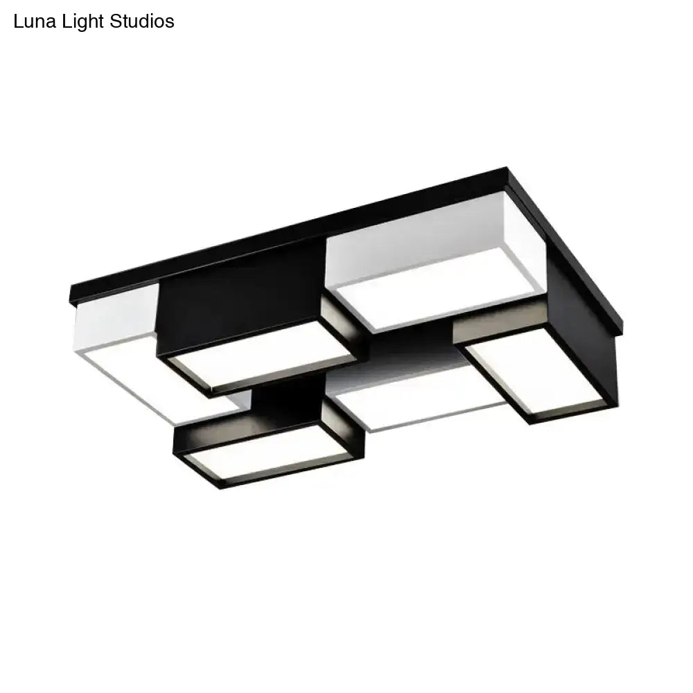 Contemporary Metal Led Flush Mount Light In Black And White For Living Room