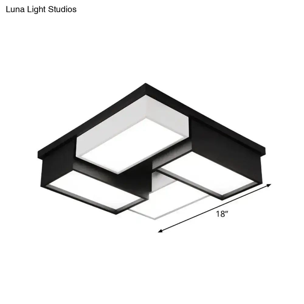 Contemporary Metal Led Flush Mount Light In Black And White For Living Room