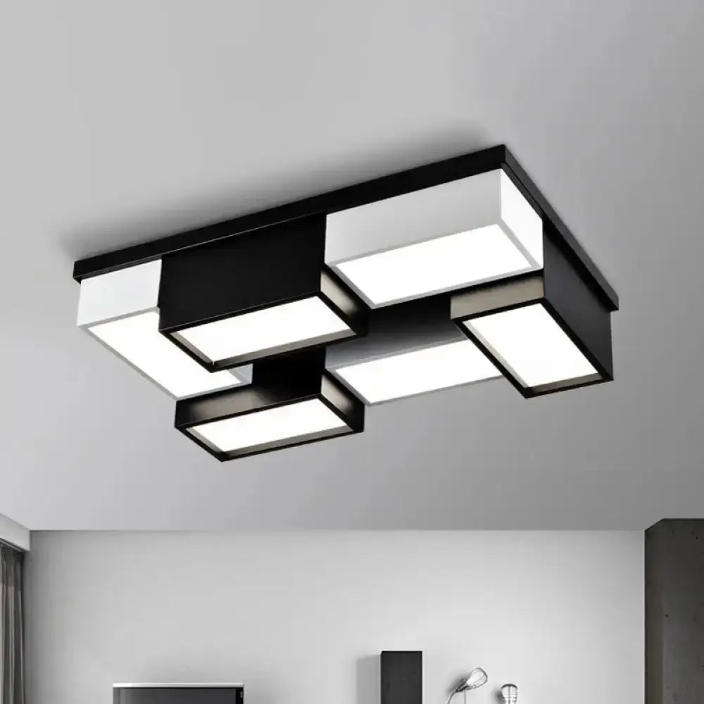 Contemporary Metal Led Flush Mount Light In Black And White For Living Room / Rectangle