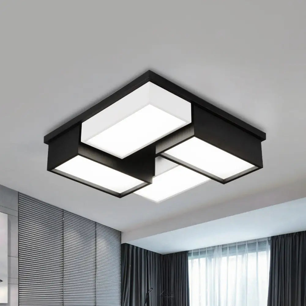 Contemporary Metal Led Flush Mount Light In Black And White For Living Room / Square