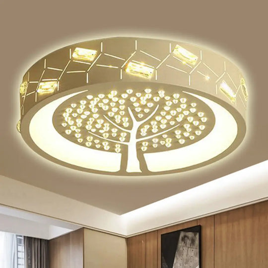 Contemporary Metal Led Flush Mount Light With Tree Pattern Crystal Bead White/Warm Lighting White /