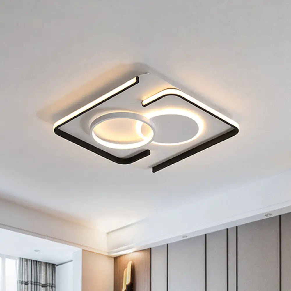 Contemporary Metal Led Flushmount Lighting - Black Round/Square/Rectangle Ceiling Flush In