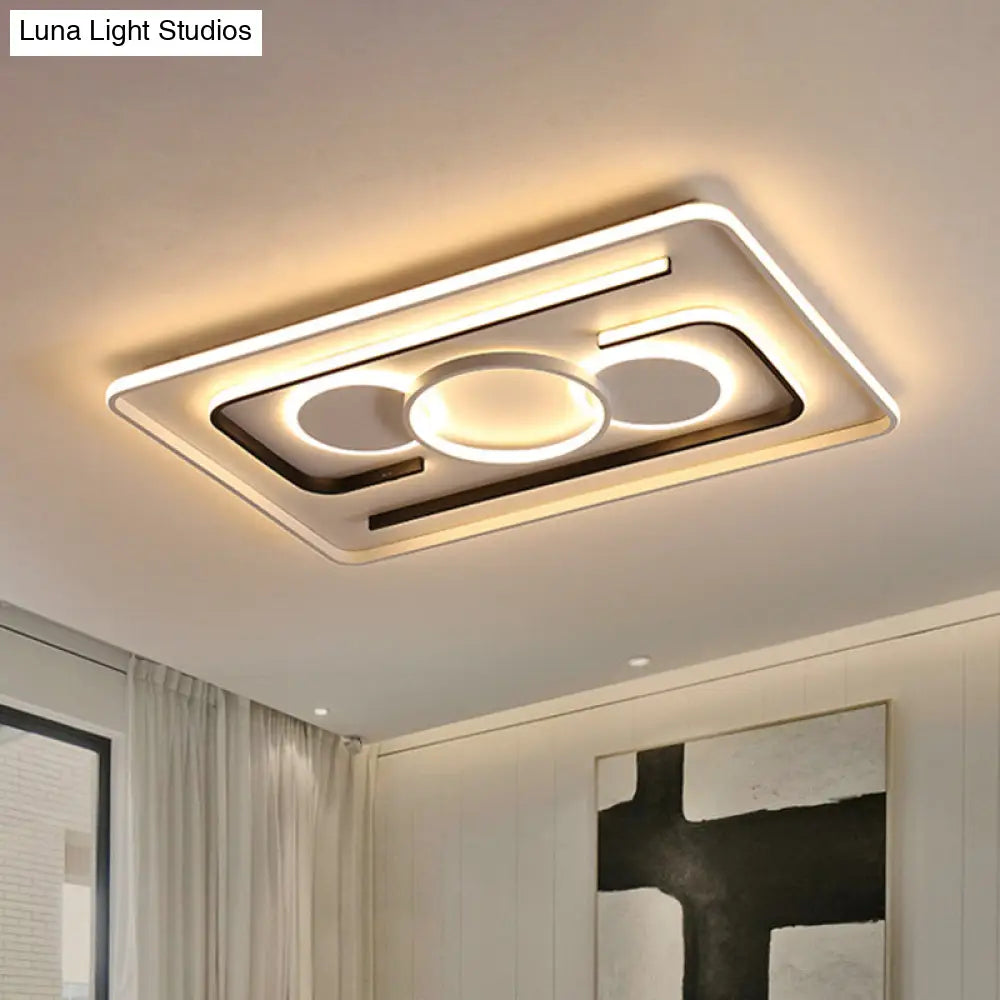 Contemporary Metal Led Flushmount Lighting - Black Round/Square/Rectangle Ceiling Flush In