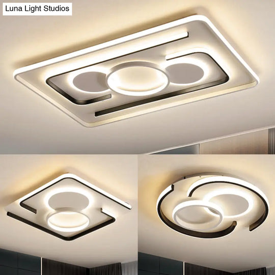 Contemporary Metal Led Flushmount Lighting - Black Round/Square/Rectangle Ceiling Flush In