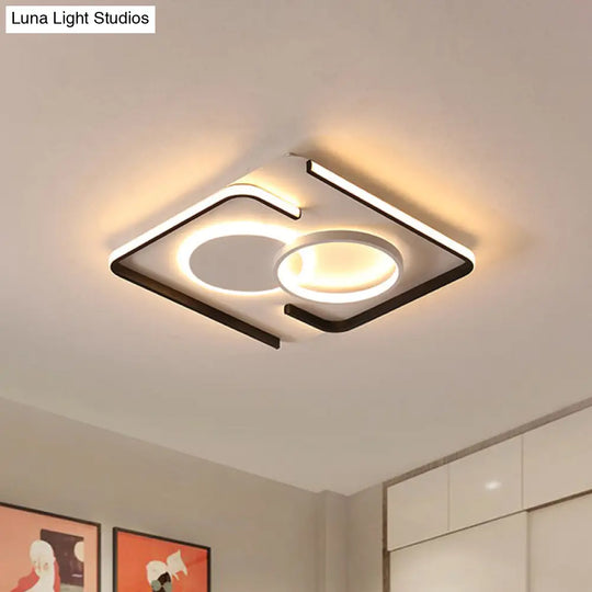 Contemporary Metal Led Flushmount Lighting - Black Round/Square/Rectangle Ceiling Flush In