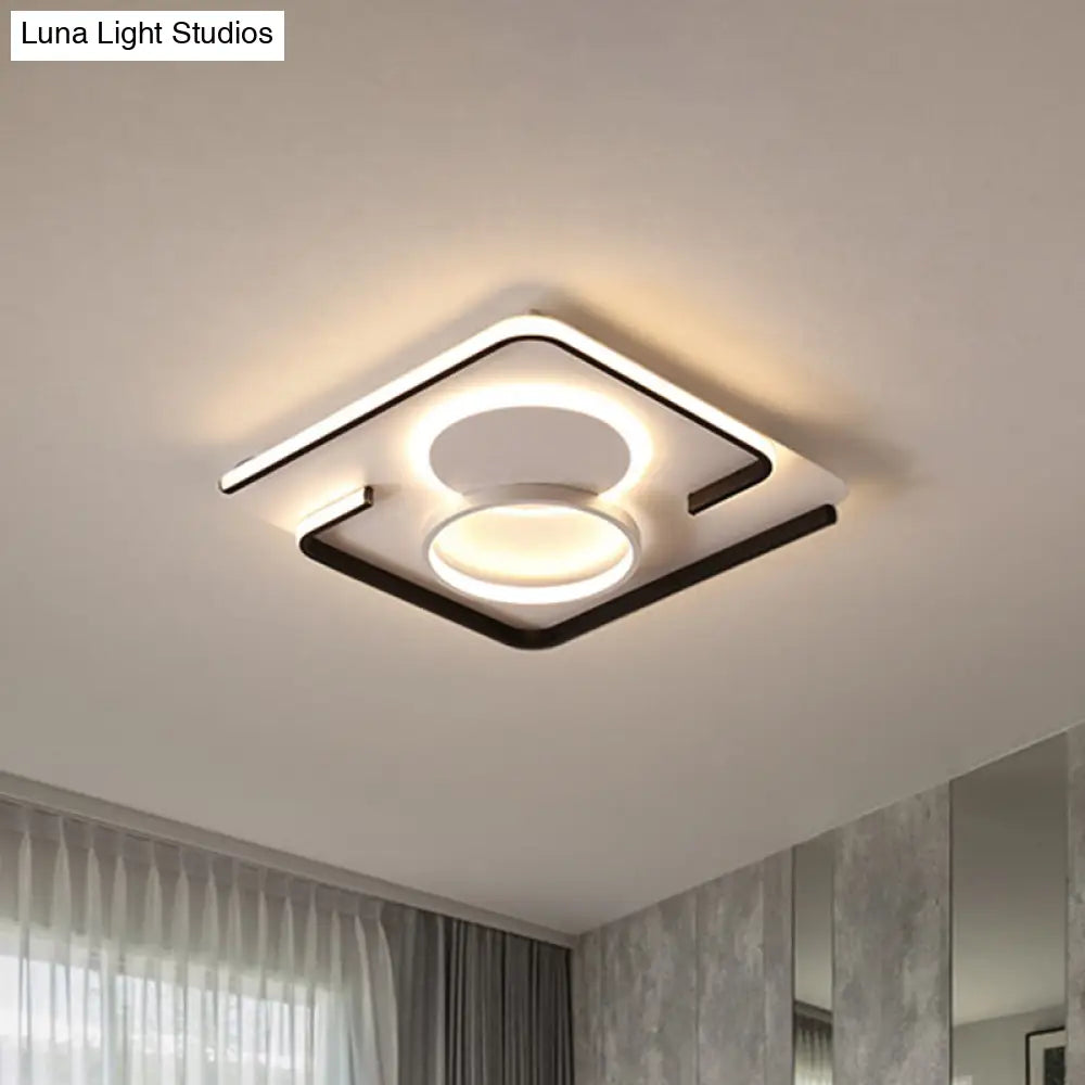 Contemporary Metal Led Flushmount Lighting - Black Round/Square/Rectangle Ceiling Flush In