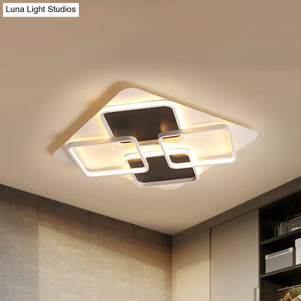 Contemporary Metal Led Multi Square Flush Mount Light In Black/White Warm/White Sizes: