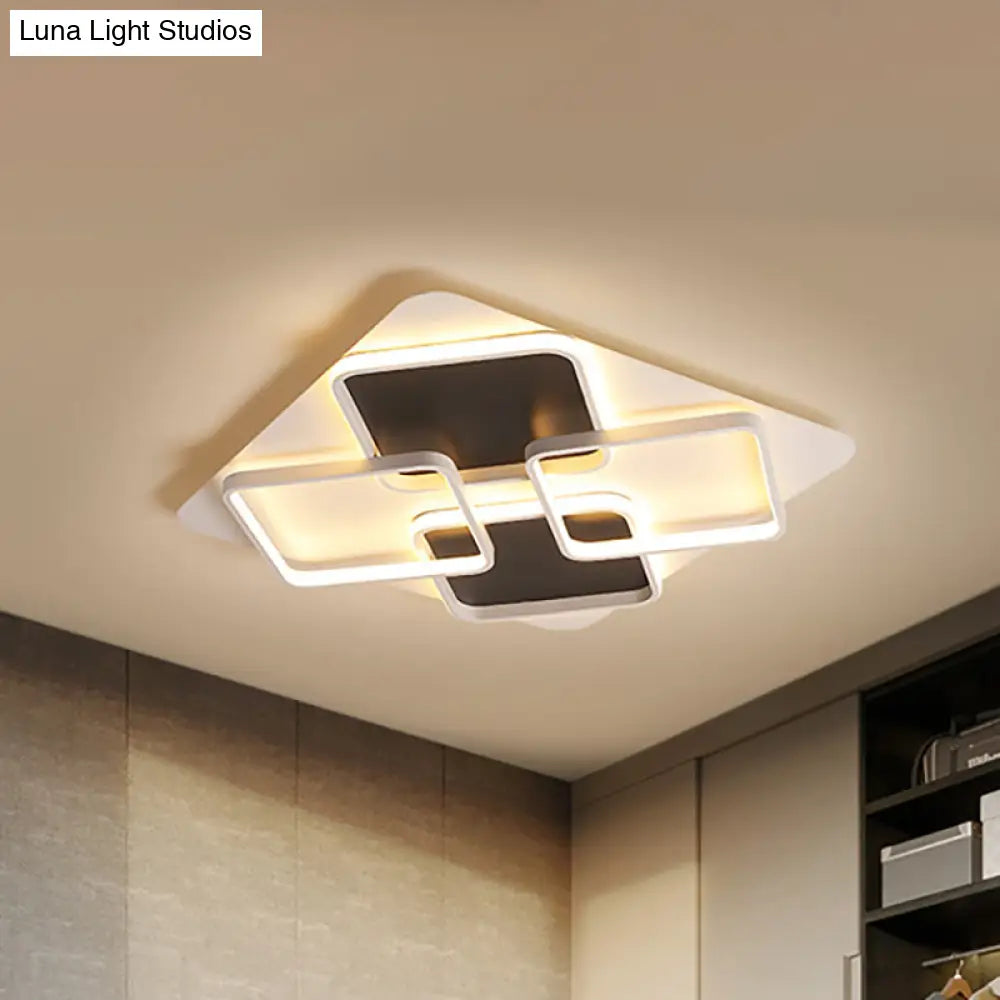 Contemporary Metal Led Multi Square Flush Mount Light In Black/White Warm/White Sizes: 18/24.5/34.5