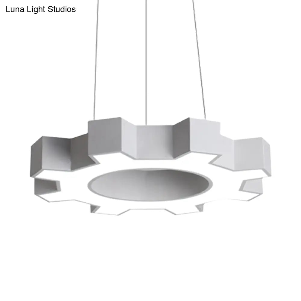 Contemporary Metal Led Pendant Lamp For Gym - Wide Gear Shape White/Black White/Warm Light