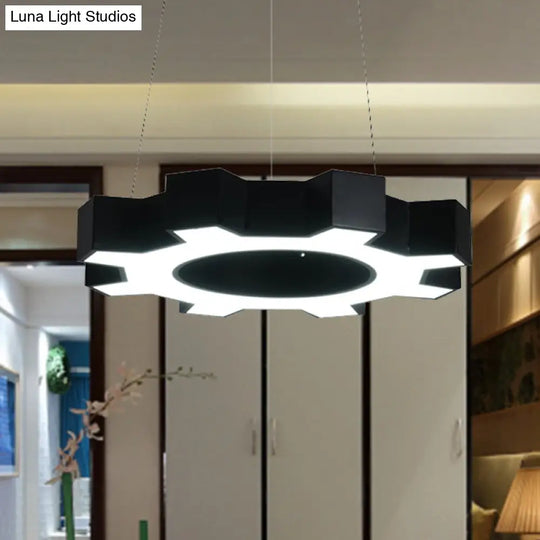 Contemporary Metal Led Gear Pendant Lamp For Gym - 23.5/31.5 Wide White/Black + White/Warm Light