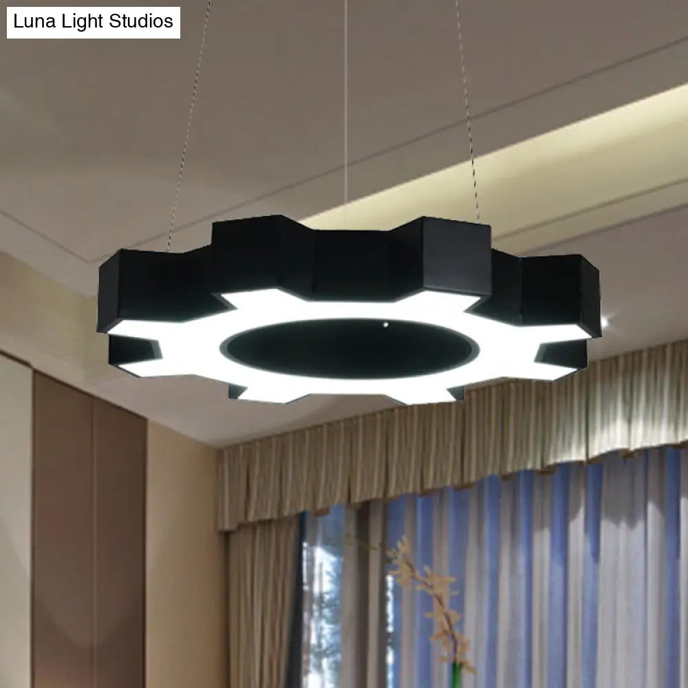 Contemporary Metal Led Gear Pendant Lamp For Gym - 23.5/31.5 Wide White/Black + White/Warm Light