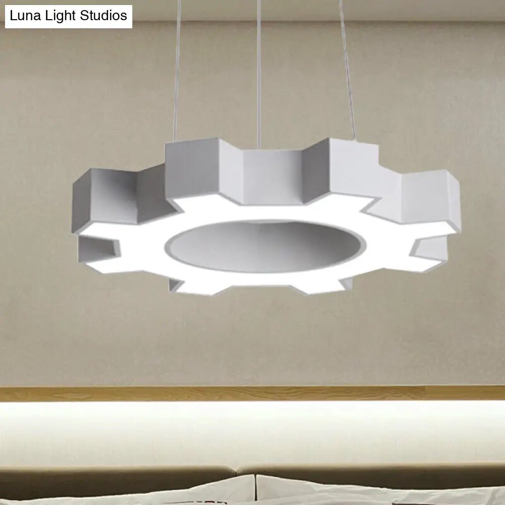 Contemporary Metal Led Gear Pendant Lamp For Gym - 23.5/31.5 Wide White/Black + White/Warm Light