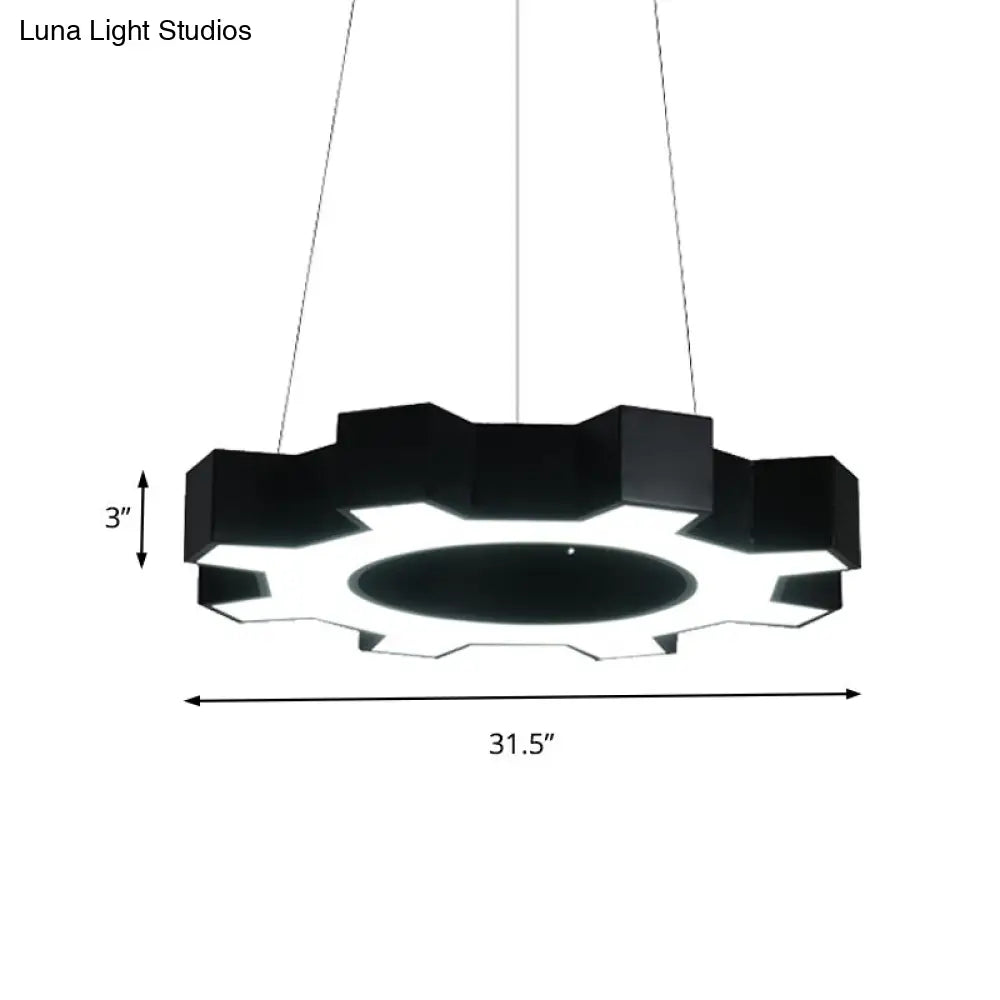 Contemporary Metal Led Gear Pendant Lamp For Gym - 23.5/31.5 Wide White/Black + White/Warm Light