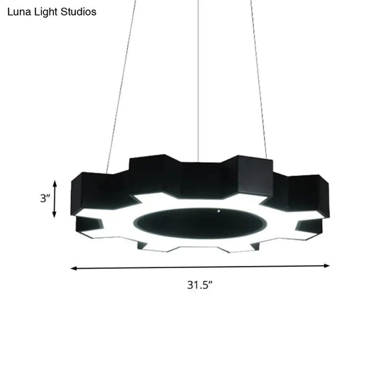 Contemporary Metal Led Gear Pendant Lamp For Gym - 23.5/31.5 Wide White/Black + White/Warm Light