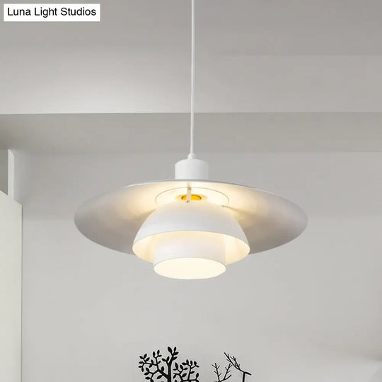 Contemporary Metal Pendant Lamp - 3-Tiered 1-Light White