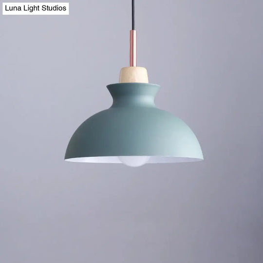 Contemporary Geometric Pendant Lamp With Wood Accent For Dining Room Ceiling Green