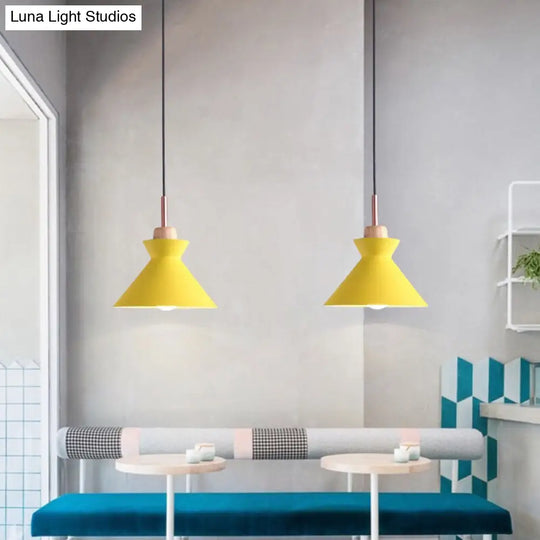 Contemporary Geometric Pendant Lamp With Wood Accent For Dining Room Ceiling Yellow