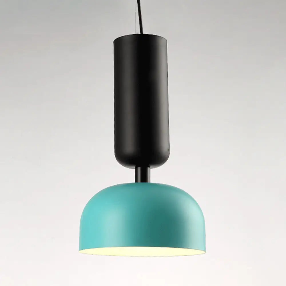 Contemporary Metal Pendant Light In Pink/Green- Single Head Domed Design Green