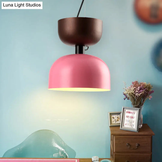 Contemporary Metal Domed Pendant Light With 1 Head Pink/Green Pink