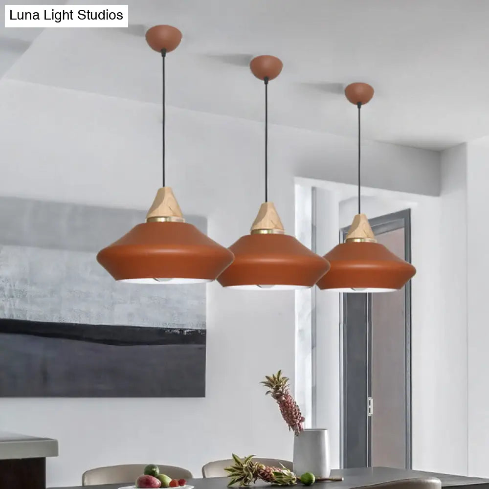 Contemporary Metal Ceiling Lamp With Pink/Coffee 1-Head Pendant Fixture And Wood Cap