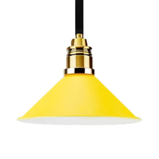 Contemporary Metal Pendant Light With Adjustable Cord - Yellow/Blue/Green Tapered Shade Ideal For