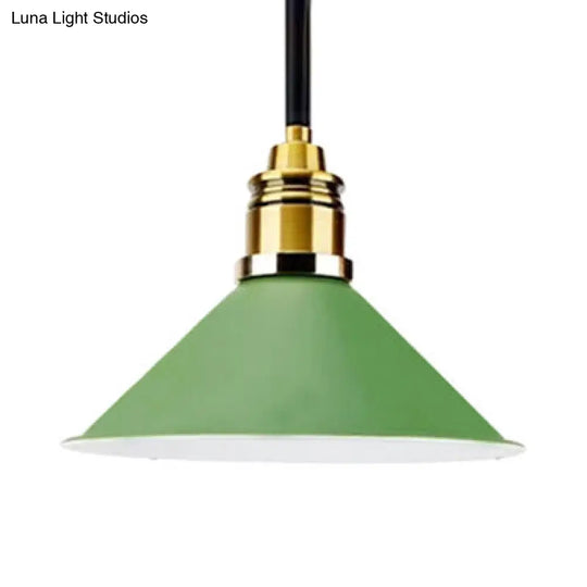 Contemporary Metal Hanging Pendant Light - Yellow/Blue/Green Tapered Shade Adjustable Cord 1 Bulb