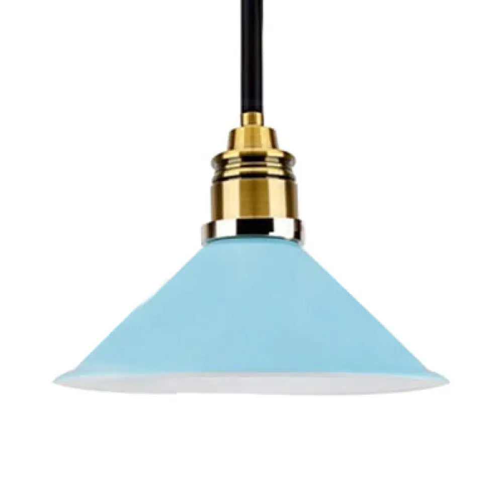 Contemporary Metal Pendant Light With Adjustable Cord - Yellow/Blue/Green Tapered Shade Ideal For