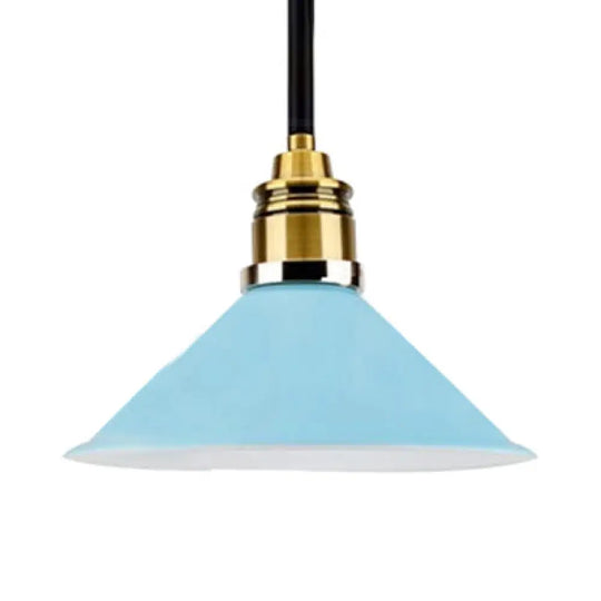 Contemporary Metal Pendant Light With Adjustable Cord - Yellow/Blue/Green Tapered Shade Ideal For