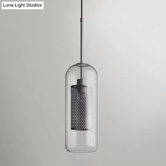 Metal Cylinder Pendant Lamp With Glass Shade For Contemporary Dining Room Lighting Silver / Small