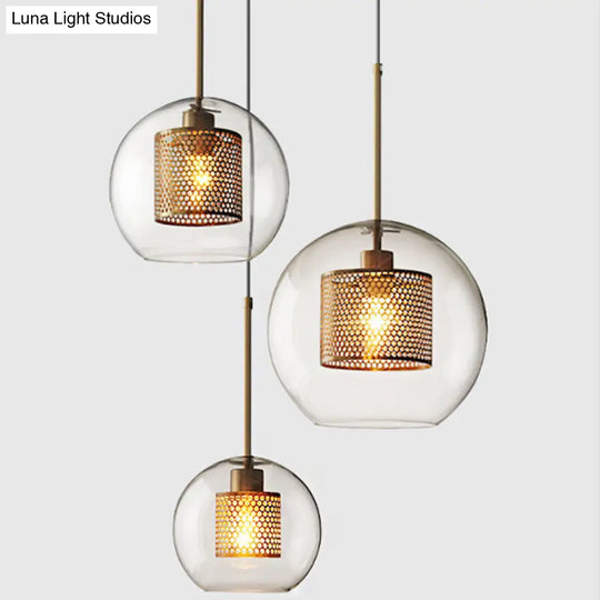 Metal Cylinder Pendant Lamp With Glass Shade For Contemporary Dining Room Lighting