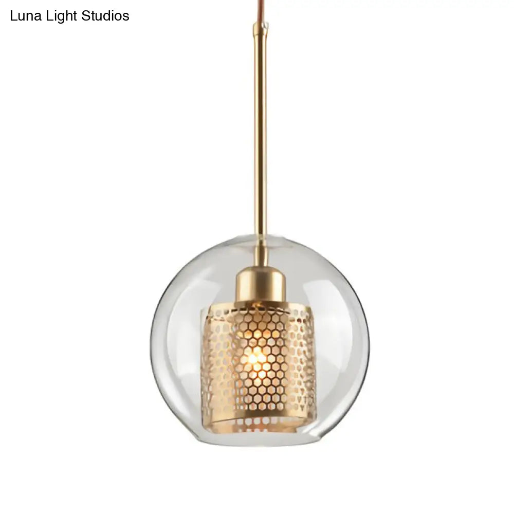 Metal Cylinder Pendant Lamp With Glass Shade For Contemporary Dining Room Lighting