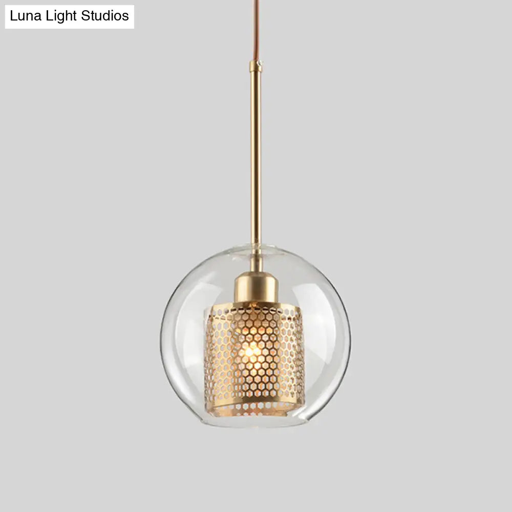 Metal Cylinder Pendant Lamp With Glass Shade For Contemporary Dining Room Lighting Gold / Small