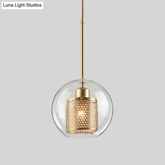 Metal Cylinder Pendant Lamp With Glass Shade For Contemporary Dining Room Lighting Gold / Small